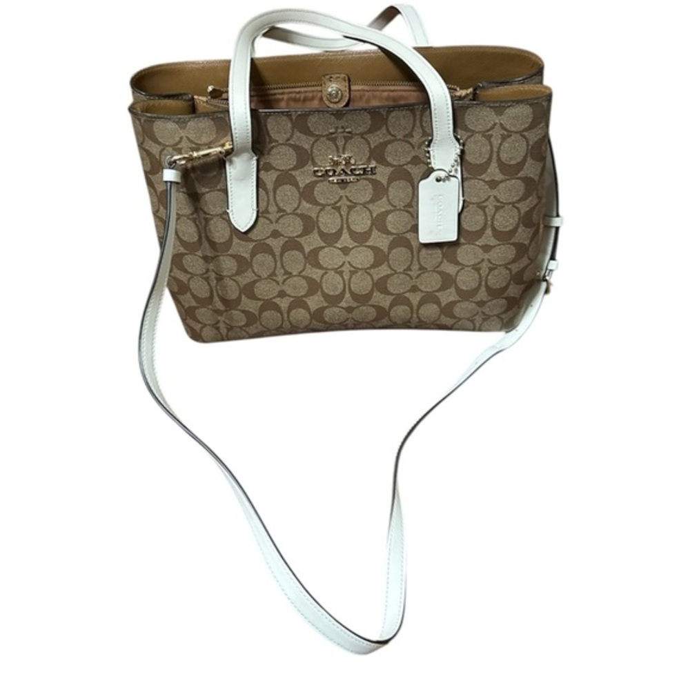Coach tan, brown and White strap Signature Tote Bag
